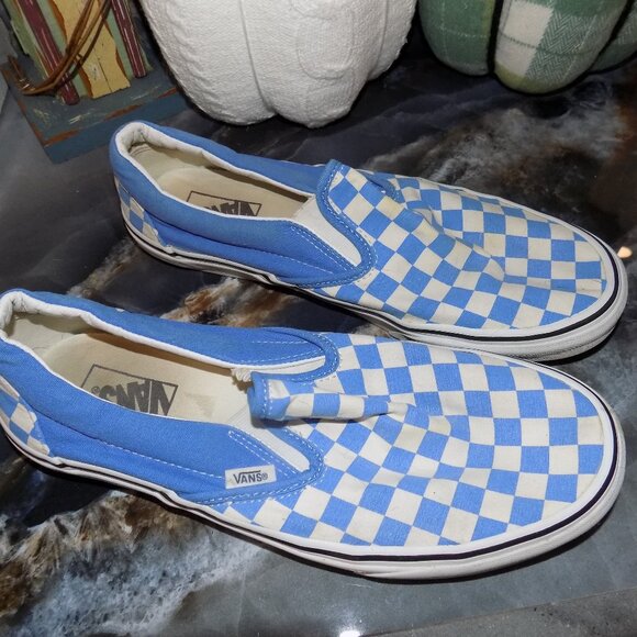 VANS Classic Slip On Checkerboard Blue/White Skateboarding Shoes Size 10.5 Mens - Picture 1 of 5